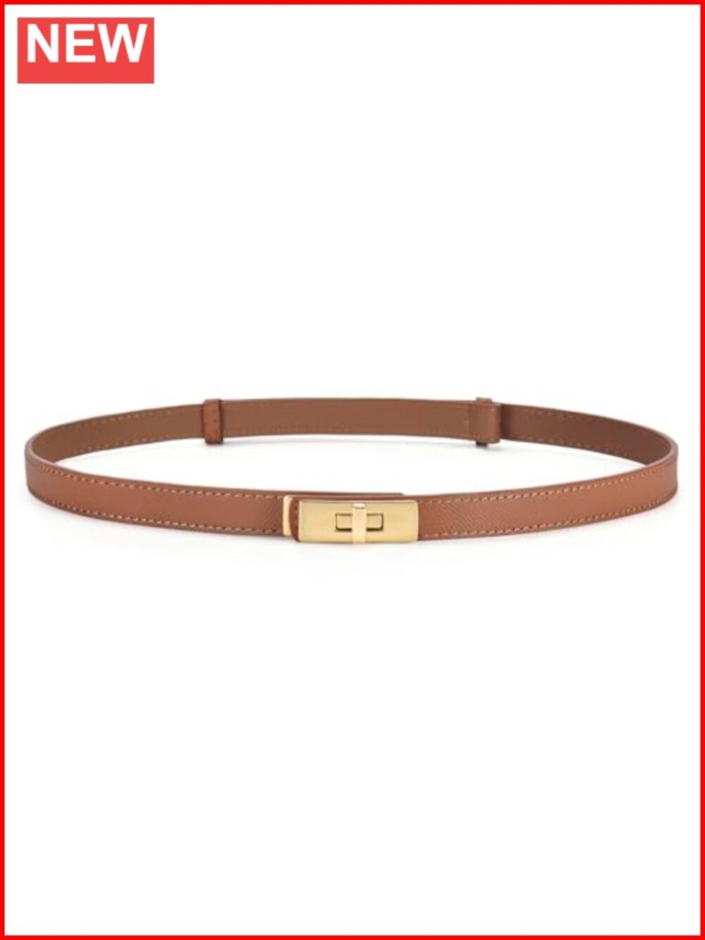 Adjustable Skinny Cowhide Leather Belt Alloy Turn Lock Slim Thin Waist